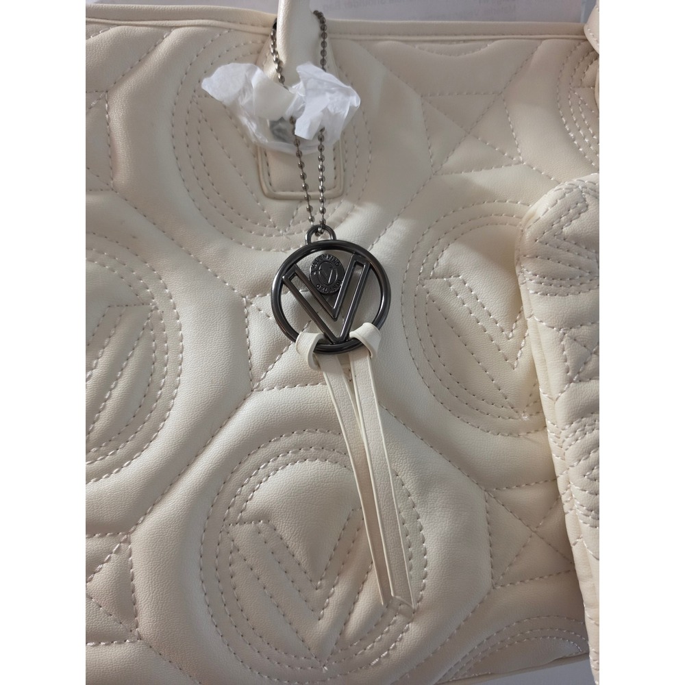 Valentino Orlandi Cream Quilted Logo Tote Bag Satchel with Pouch and Strap NEW - Picture 3 of 9